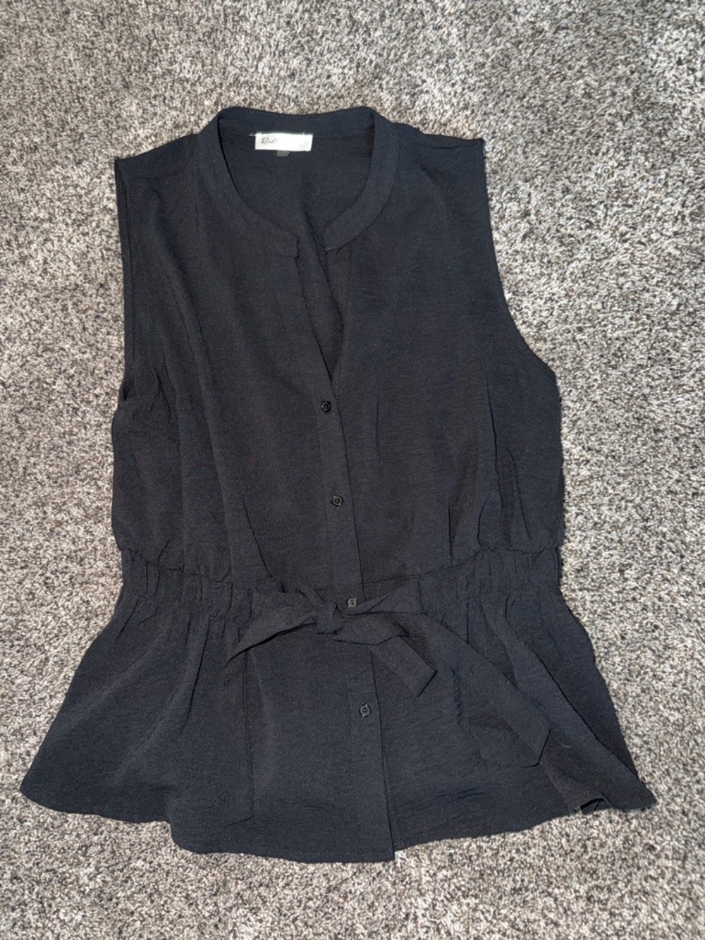Black Sleeveless Tie-Waist Blouse